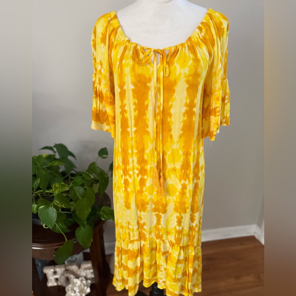 Tacera Yellow Tie-Dye Dress